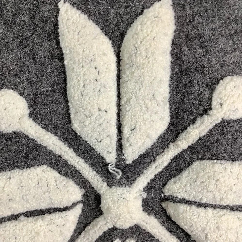 Laura Leigh Ltd. Grey Boiled Wool Zip Up Sweater Snowflakes